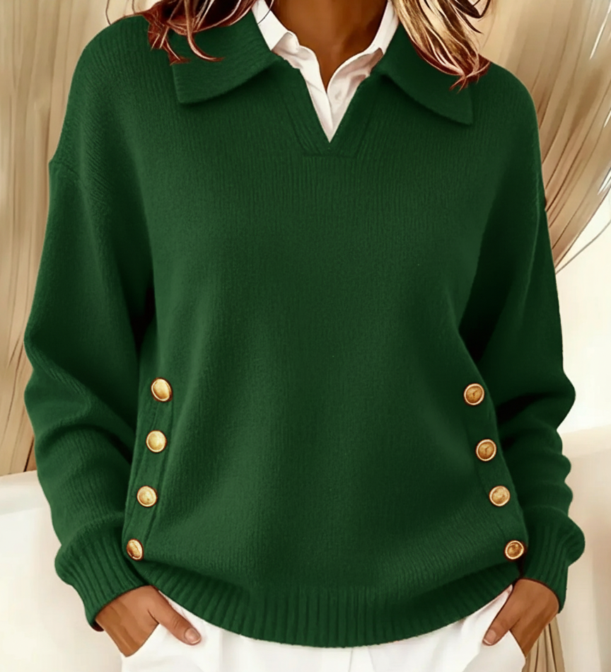 V-Neck Jumper with Collar for Women