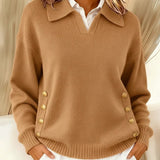 V-Neck Jumper with Collar for Women