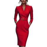 Marina | Edles schwarzes Kleid mit Gürtel und Mandarin-Kragen
