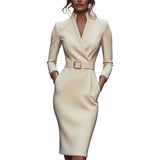 Marina | Edles schwarzes Kleid mit Gürtel und Mandarin-Kragen