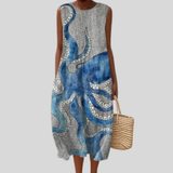Blue Dress with Octopus Motif