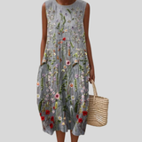 Grey Dress with Floral Embroidery