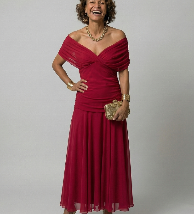Calen | Off Shoulder Flow Midi Dresses