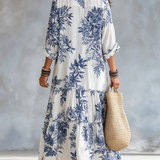 Dahlia™ | Bohemian Blue Floral Button-Down Tiered Maxi Dress