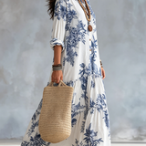 Dahlia™ | Bohemian Blue Floral Button-Down Tiered Maxi Dress