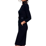 Marina | Edles schwarzes Kleid mit Gürtel und Mandarin-Kragen
