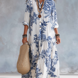 Dahlia™ | Bohemian Blue Floral Button-Down Tiered Maxi Dress