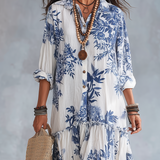 Dahlia™ | Bohemian Blue Floral Button-Down Tiered Maxi Dress