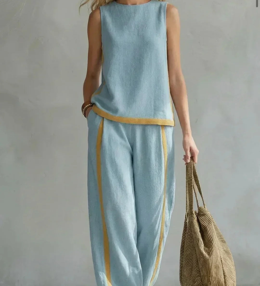 Ursula - Elegant and Casual Gilet and Trousers Set with Two-Tone Finishes
