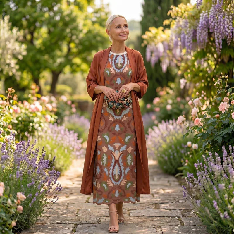 Daniela - Long floral dress with a fitted vest
