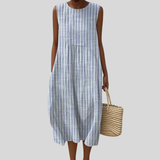 Light Blue Striped Linen Dress