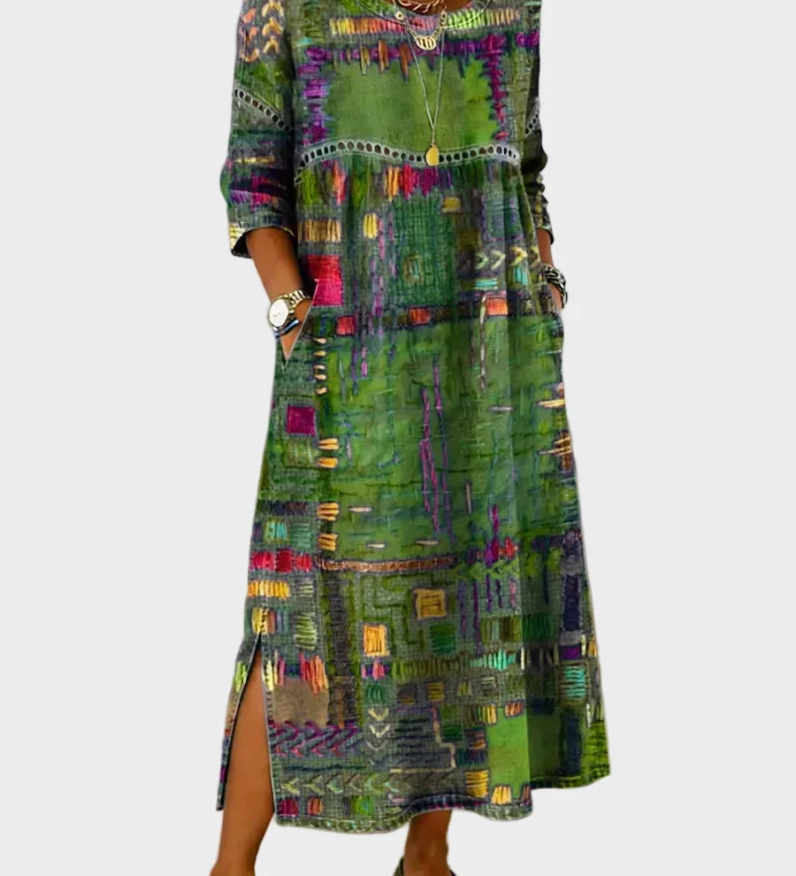 Inaya - Denim Dress with Ethno Patchwork