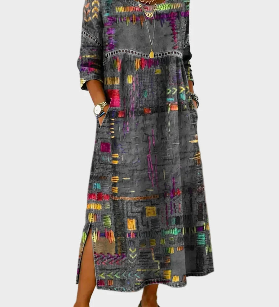 Inaya - Denim Dress with Ethno Patchwork