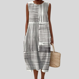 Black and White Dress with Striped Patchwork
