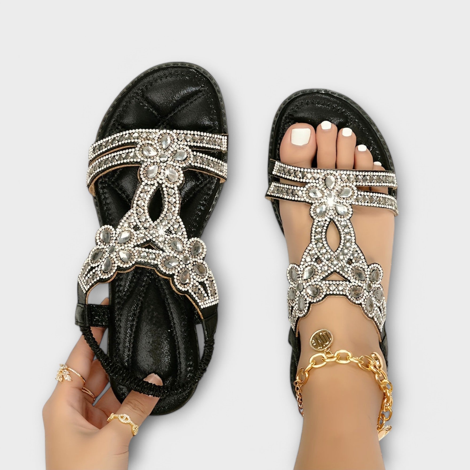 Reinhilde - Turquoise Boho Sandals with Rhinestones