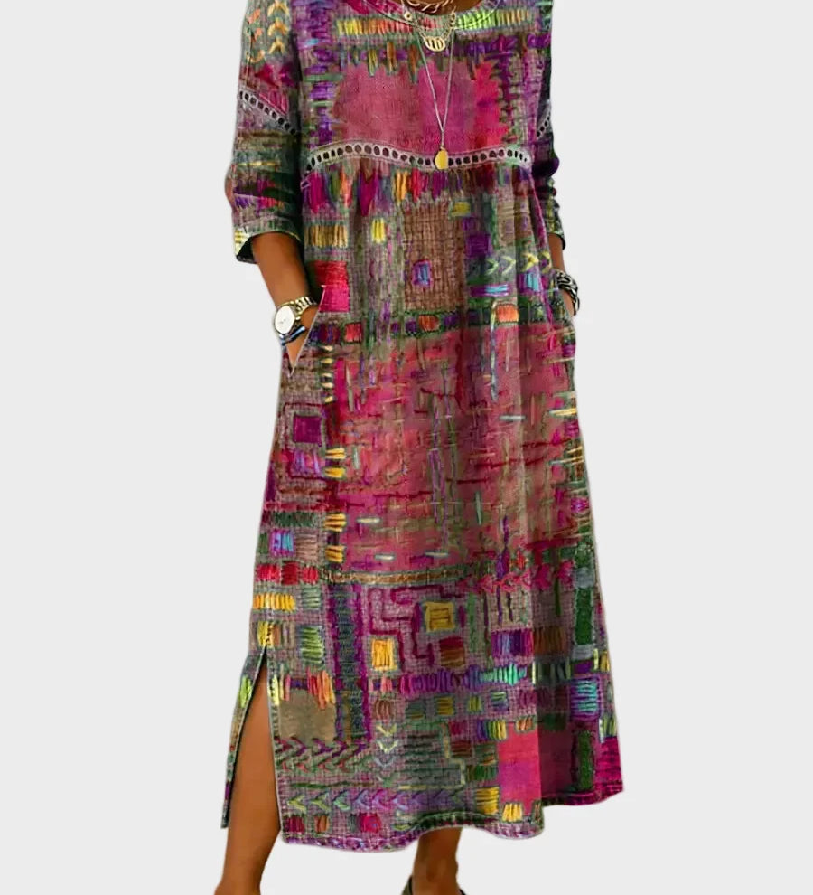 Inaya - Denim Dress with Ethno Patchwork