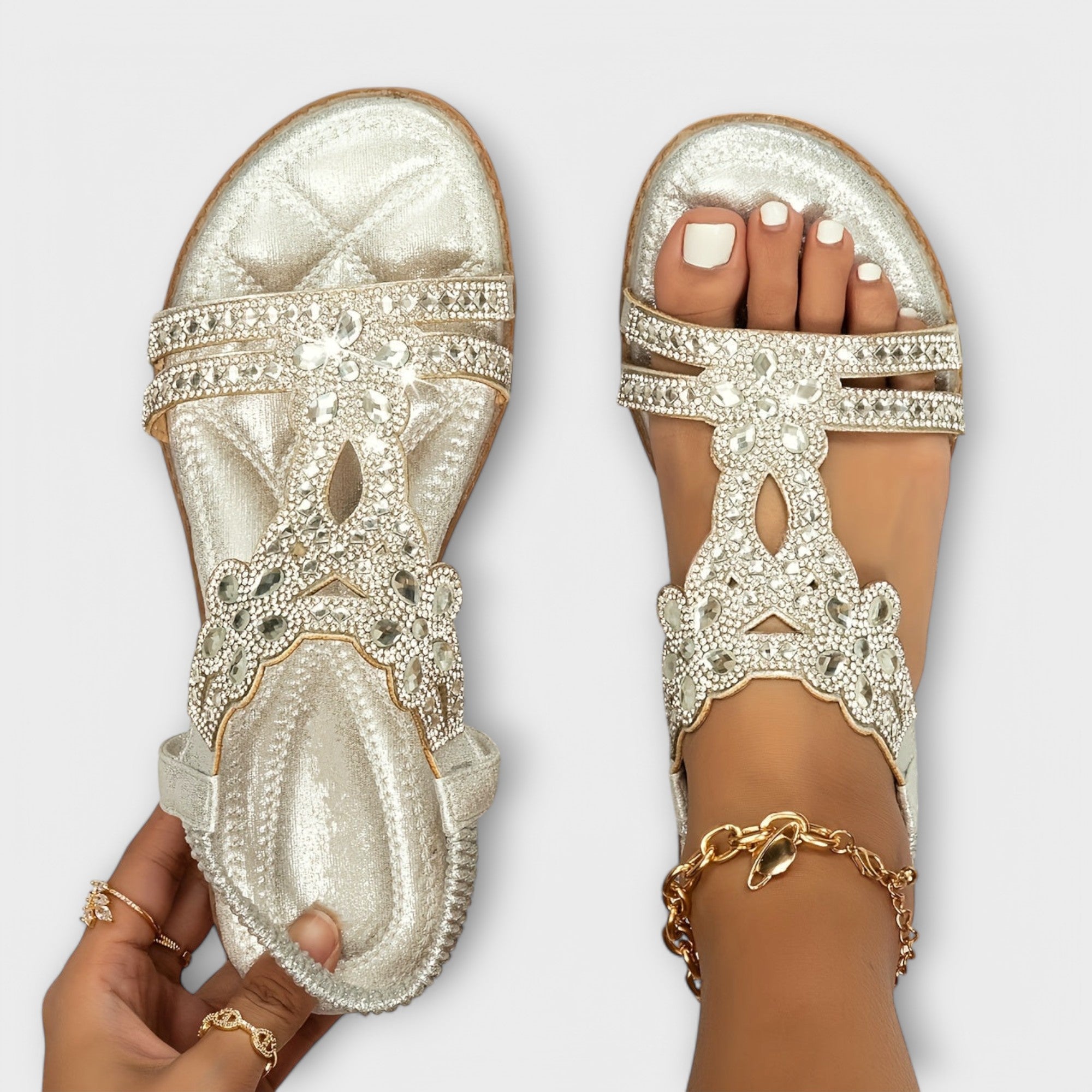 Reinhilde - Turquoise Boho Sandals with Rhinestones