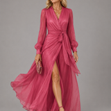 Beatrice | Elegant Chiffon V-neck Tie-waist Long Dress