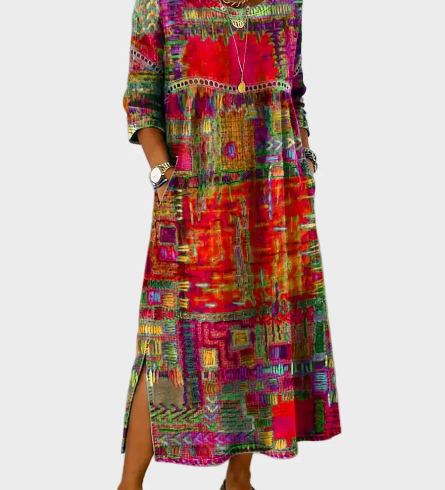 Inaya - Denim Dress with Ethno Patchwork