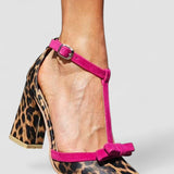 Jodie - Green Leopard Print Sandals with Colorful Detail