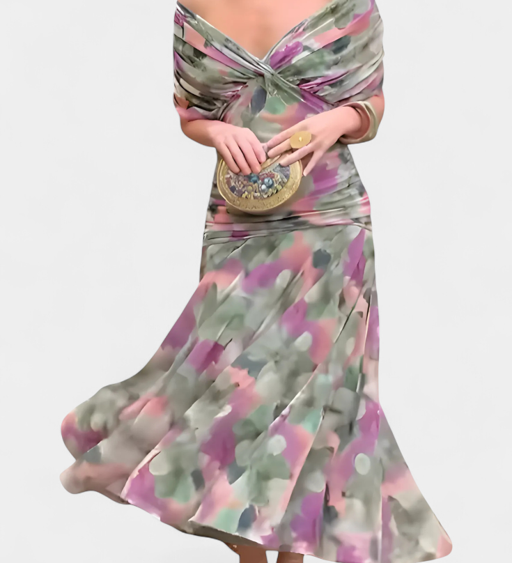 Magda - Long Floral Dress with V-Neck
