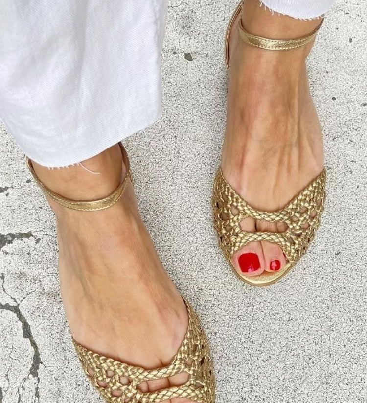 Isadora | Golden Braided Sandals