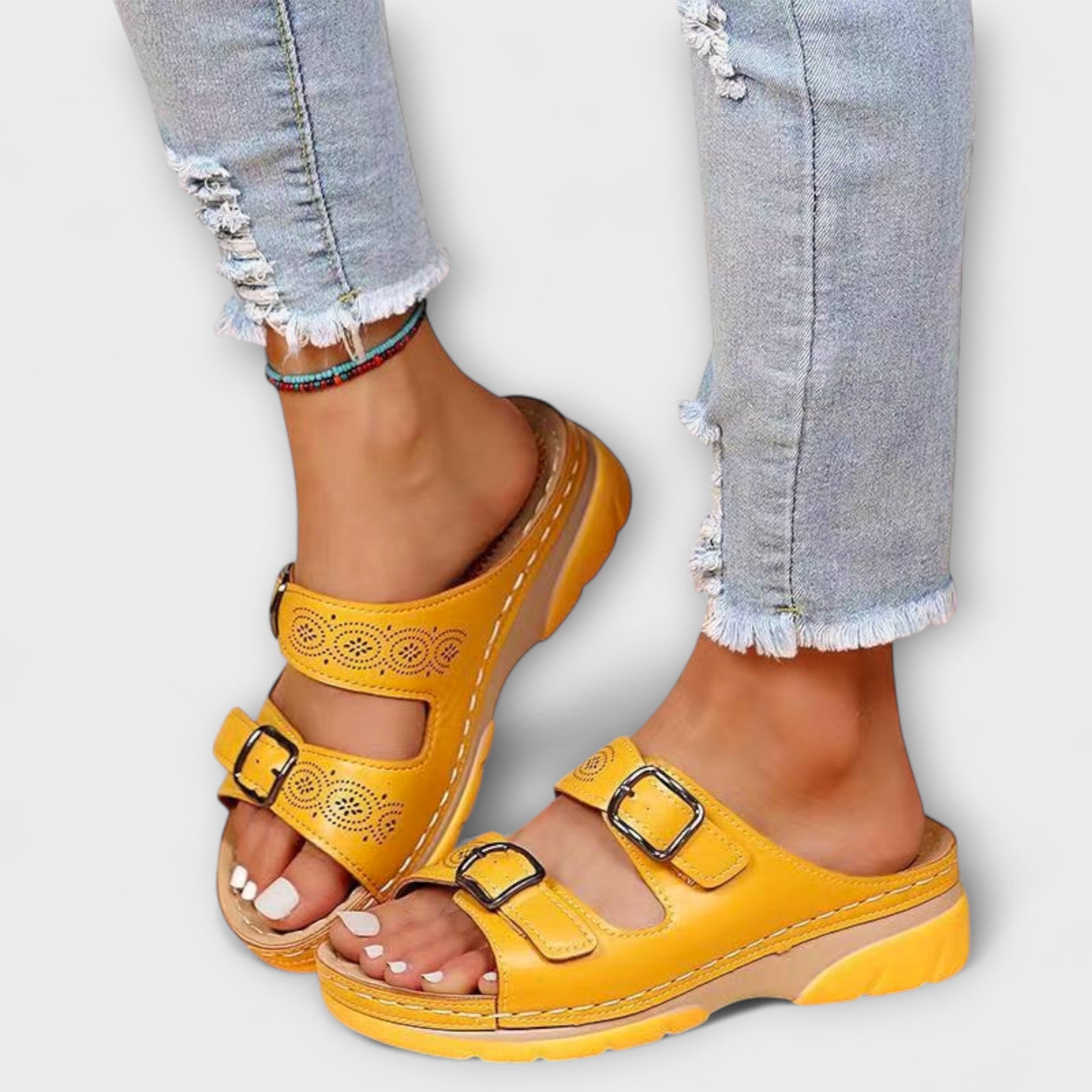 Gertrud - Leather Slippers with Buckles