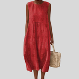 Flowing Linen Dress with Eyelet Pattern