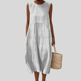 Light Grey Linen Dress with Wrinkle Effect