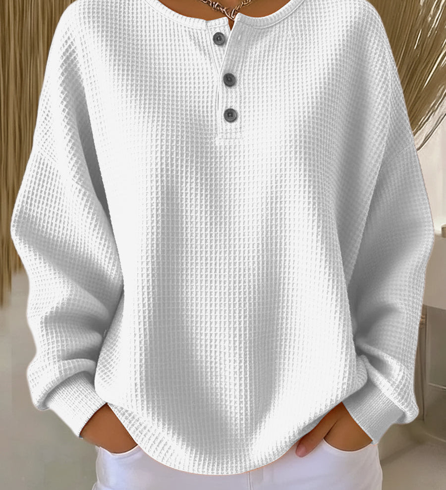 Cosy Waffle Henley Sweatshirt for Women