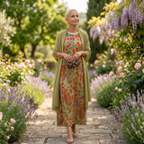 Daniela - Long floral dress with a fitted vest
