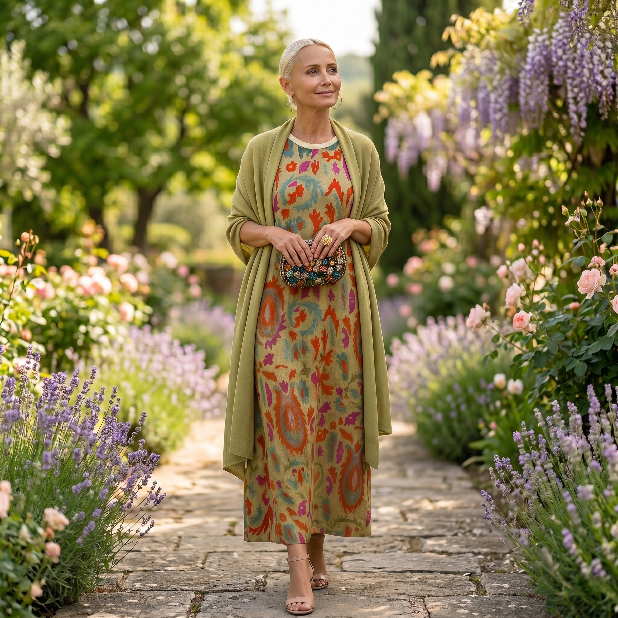 Daniela - Long floral dress with a fitted vest