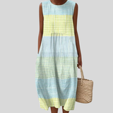 Pastel Coloured Tiered Dress with Check Pattern