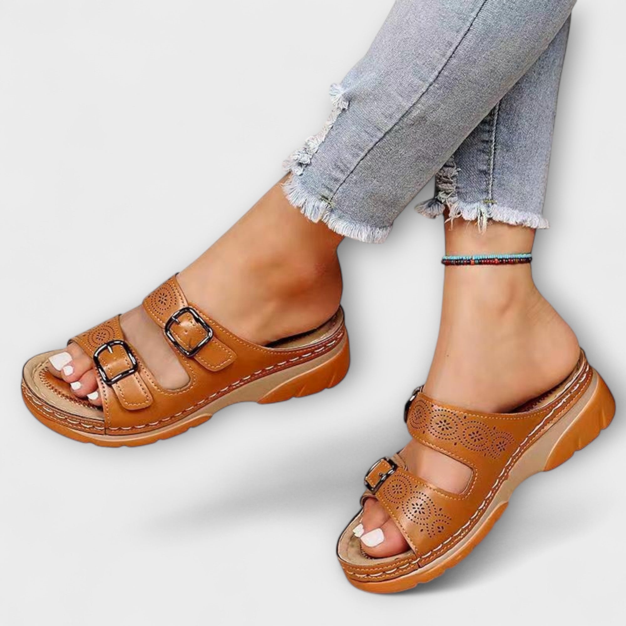 Gertrud - Leather Slippers with Buckles