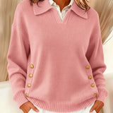 V-Neck Jumper with Collar for Women