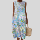 White Dress with Pastel-Coloured Flowers