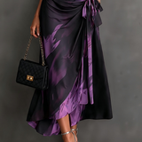 Elisa | Midi Wrap Dress in Abstract Print, Purple
