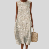 Beige Dress with Ornamental Embroidery