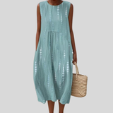 Mint Green Linen Dress with Eyelet Pattern