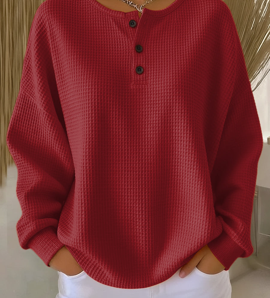 Nuria | Cosy Waffle Knit Henley Sweater