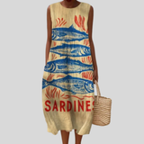 Beige Dress with Sardine Print