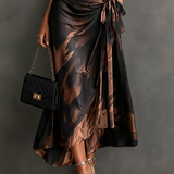 Francesca | Midi Wrap Dress in Abstract Print, Brown