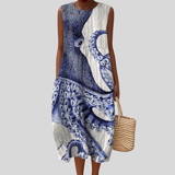 Blue and White Dress with Octopus Motif