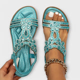 Reinhilde - Turquoise Boho Sandals with Rhinestones