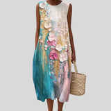 Turquoise-Pink Dress with 3D Flower Design