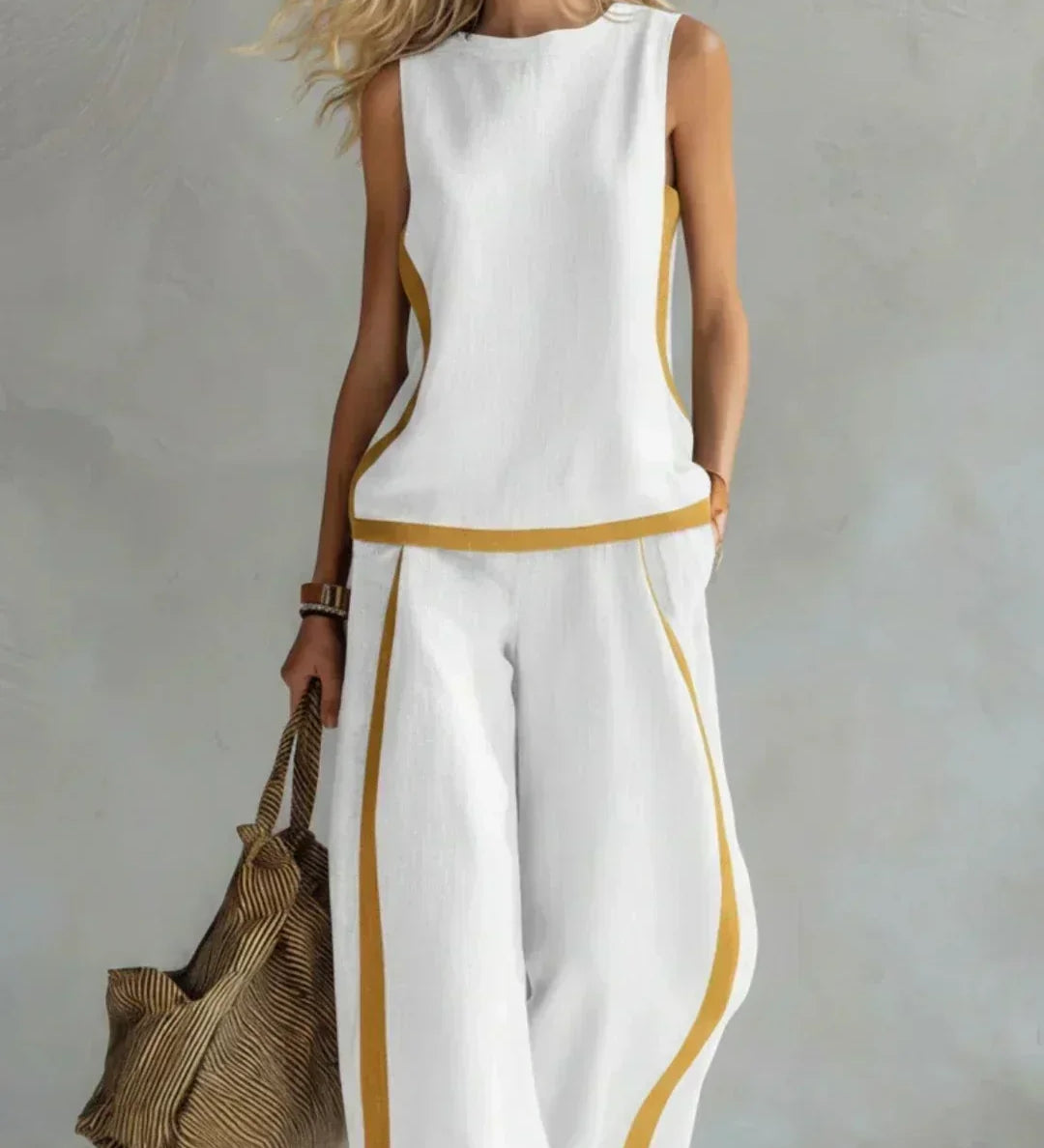 Ursula - Elegant and Casual Gilet and Trousers Set with Two-Tone Finishes