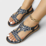 Reinhilde - Turquoise Boho Sandals with Rhinestones