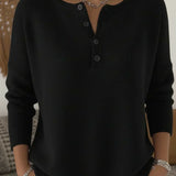 Henley Button-Up Knit Jumper for Women