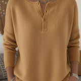 Henley Button-Up Knit Jumper for Women