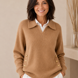 V-Neck Jumper with Collar for Women